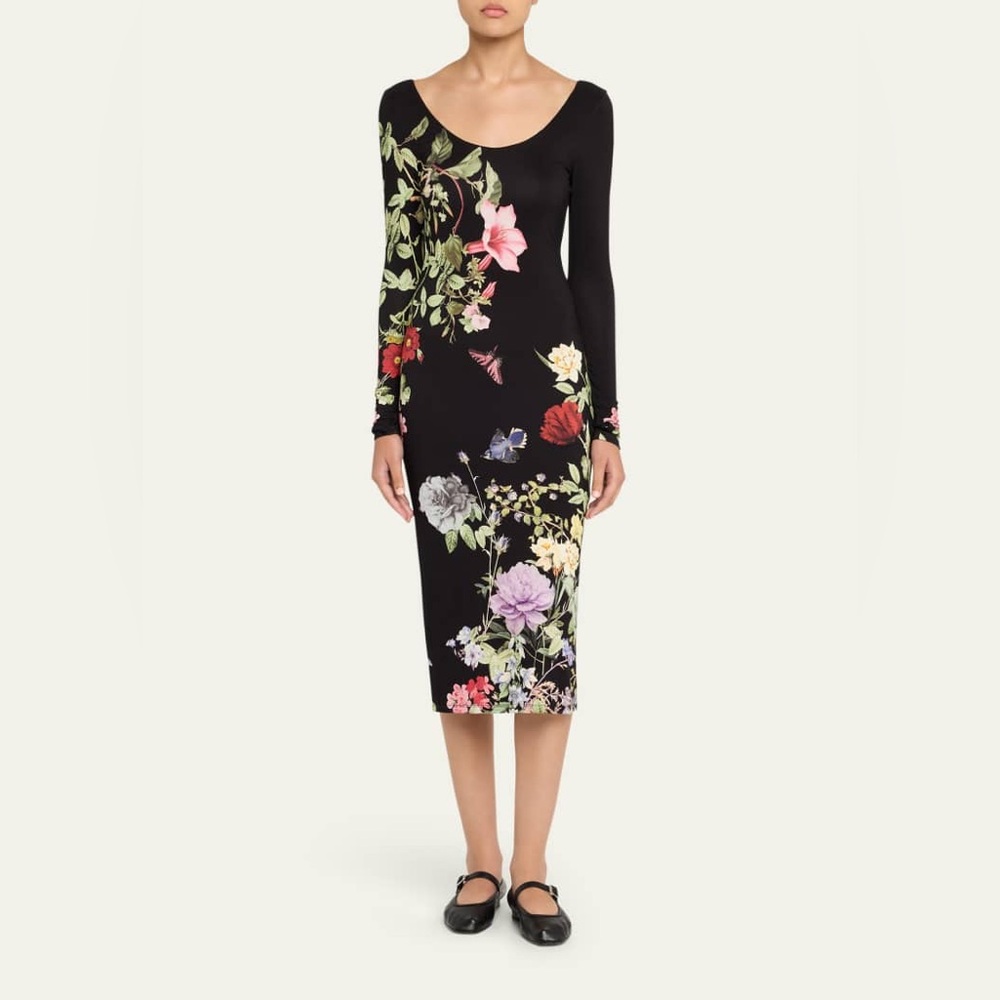 Alice + Olivia Delora Floral Print Long Sleeve Dress Venus Floral